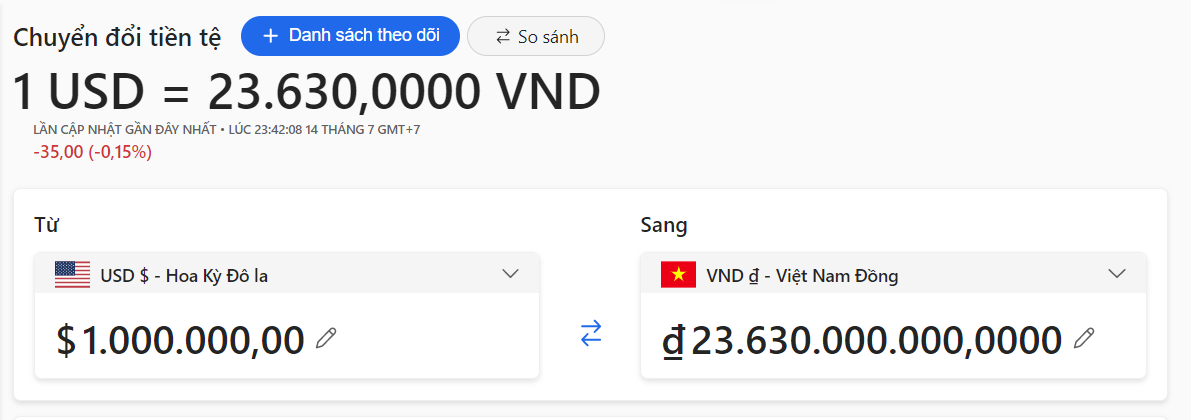 Cách tính tỷ giá 1 triệu đô sang tiền Việt