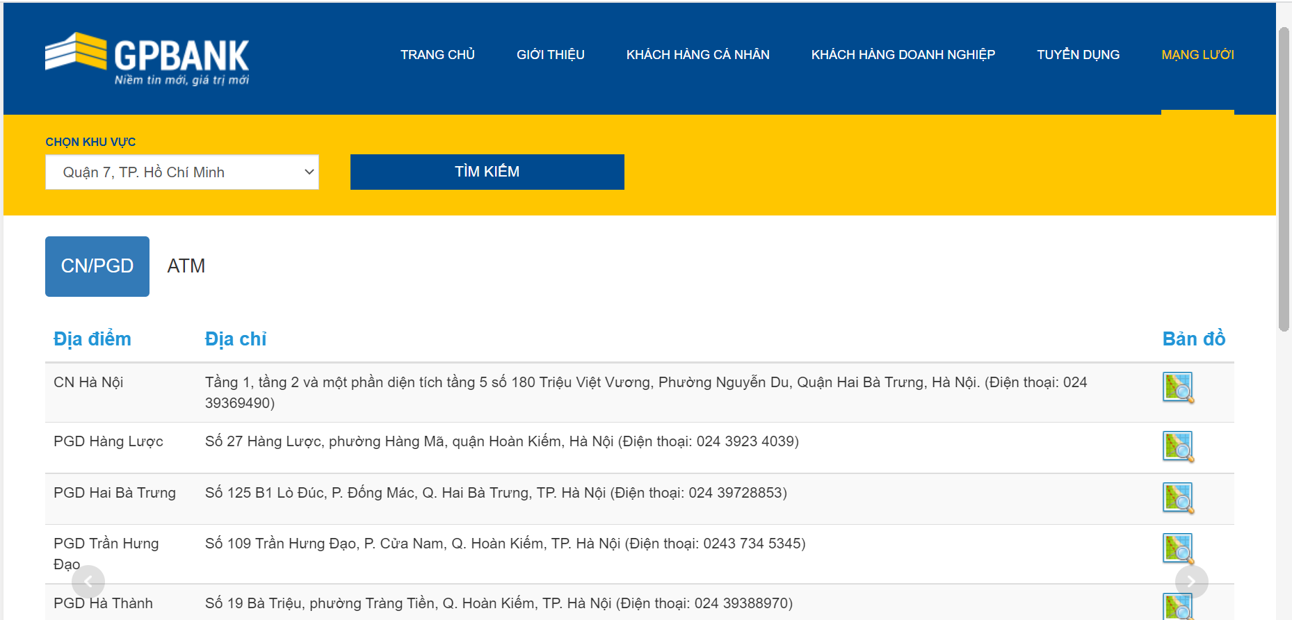 Tra cứu địa điểm GPBank