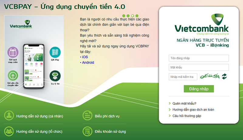 Giao diện Vietcombank E-Banking